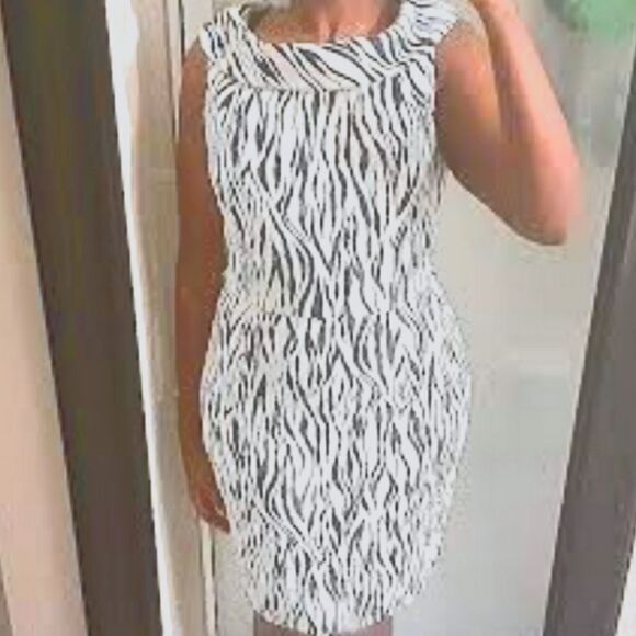 KARIN STEVENS RARE TOASTED ZEBRA PRINT SLEEVELESS ZIPPER CLOSURE DRESS - Picture 15 of 15